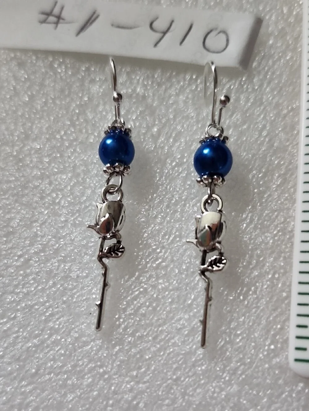 Hand Crafted Blue Pearl Rose Dangle Earrings - Women Jewelry